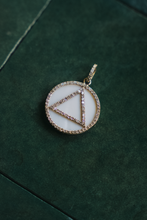 Load image into Gallery viewer, 14K GOLD CHARM, MOTHER OF PEARL TRIANGLE PENDANT WITH DIAMONDS
