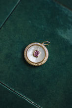 Load image into Gallery viewer, 14K GOLD CHARM, PINK RUBY MOTHER OF PEARL PENDANT
