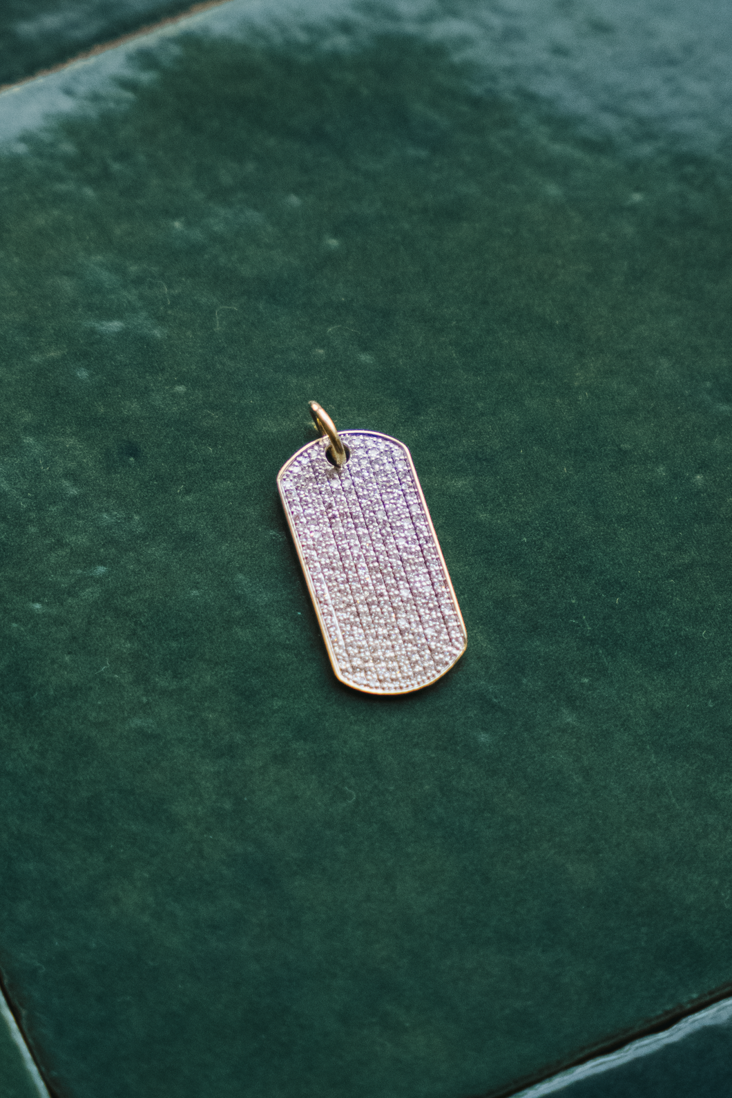 14K GOLD CHARM, DOG TAG COVERED IN DIAMONDS