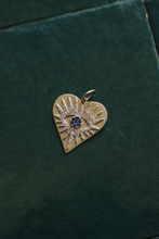 Load image into Gallery viewer, 14K GOLD CHARM, ALL SEEING EYE HEART PENDANT WITH DIAMONDS AND BLUE SAPPHIRES
