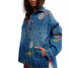 Load image into Gallery viewer, FREE PEOPLE MADISON CITY EMBROIDERED DENIM JACKET — COWBOY ROMANCE
