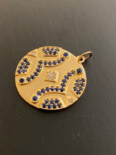 Load image into Gallery viewer, 14K GOLD CHARM, LARGE SAPPHIRE AND DIAMOND MEDALLION
