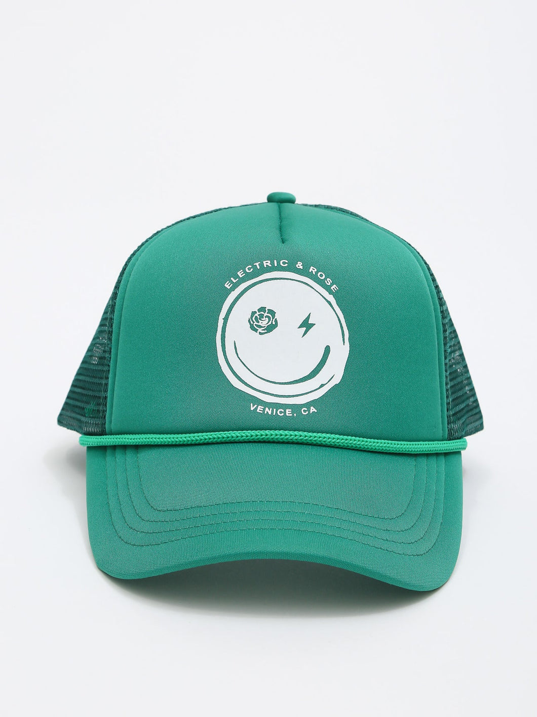 ELECTRIC & ROSE SMILEY FACE TRUCKER HAT