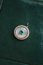 Load image into Gallery viewer, 14K GOLD CHARM, EMERALD MOTHER OF PEARL PENDANT
