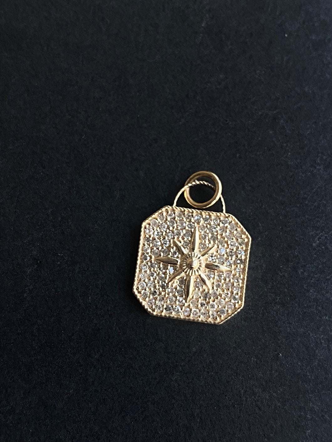 14K GOLD CHARM, OCTAGON COMPASS WITH DIAMONDS