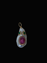 Load image into Gallery viewer, 14K GOLD CHARM, FREEFORM PEARL FACE WITH EMERALD, TOURMALINE AND DIAMOND
